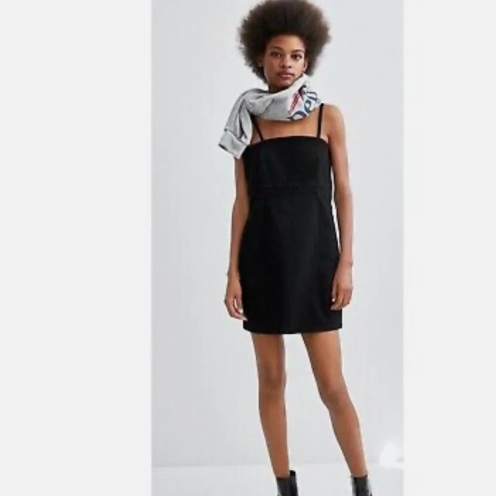 Zara TRF black denim mini strap dress size S NWT